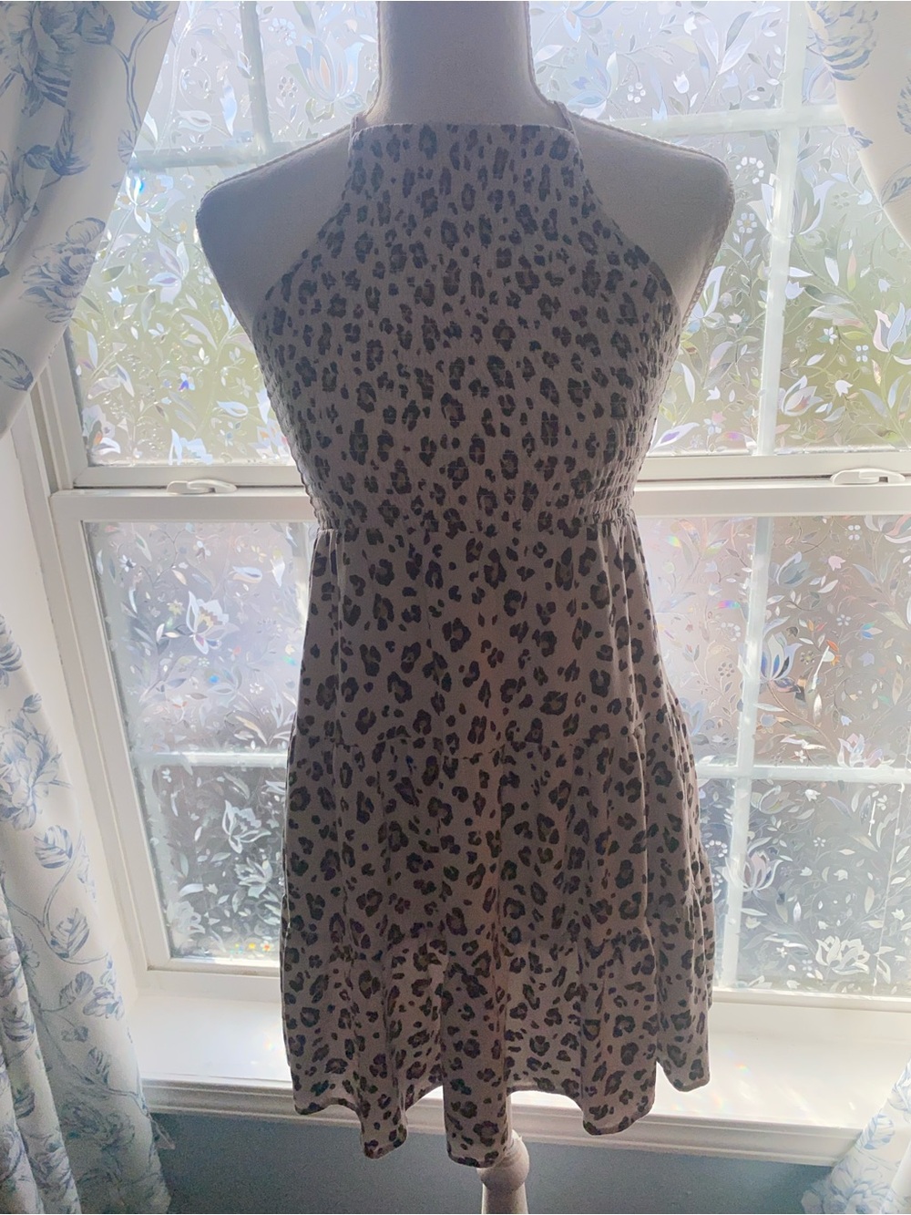 American Eagle Outfitters Beige Leopard Halter Mini Dress